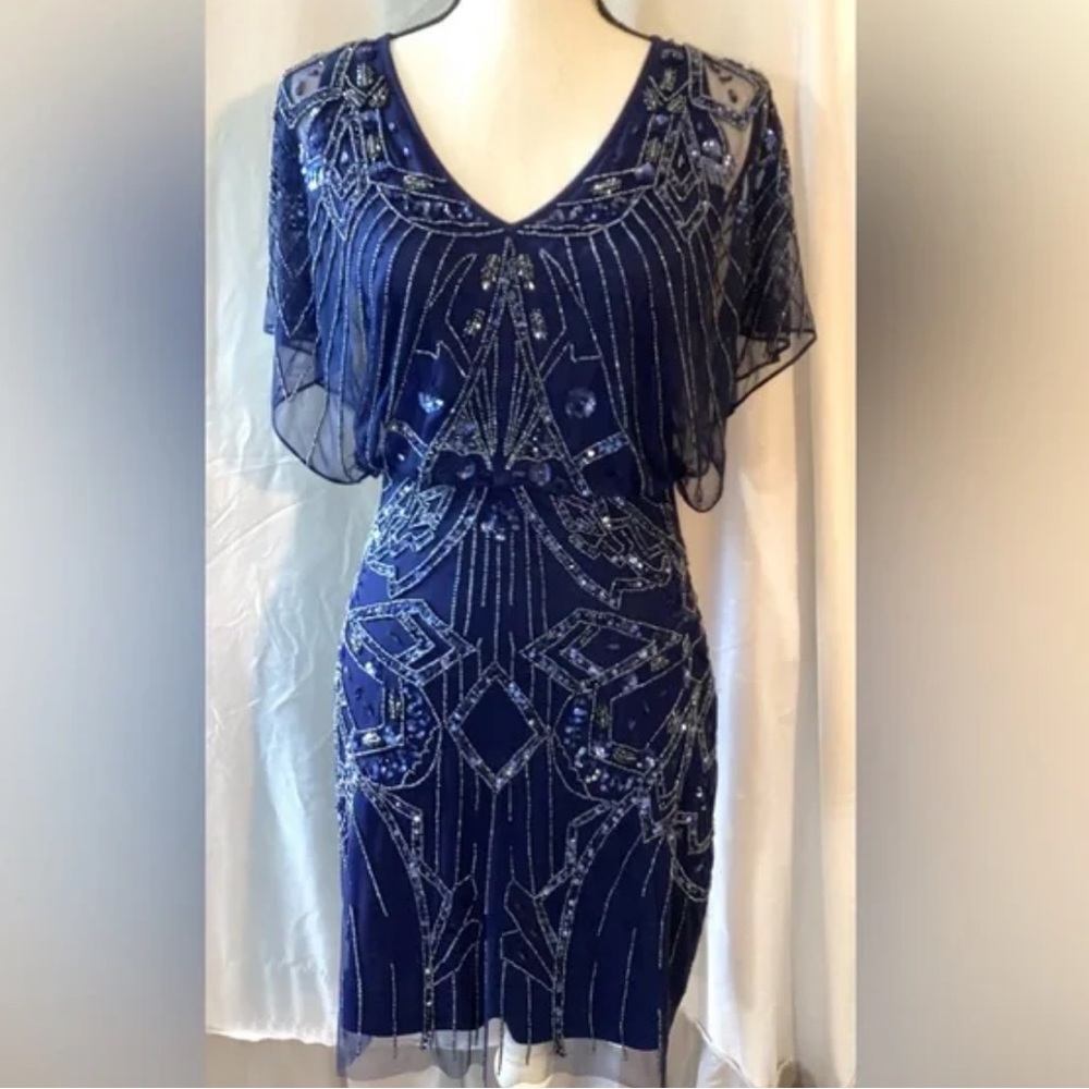 Aidan Mattox Midnight Blue Embellished Midi Dress